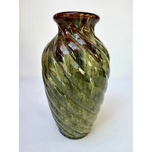 Hand-Thrown Studio Pottery Vase, Green Drip Glaze, 13"